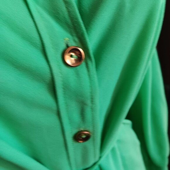 Medium Vintage 70's Lime Green Mod Button-Up Long Sleeve Blouse - Picture 4 of 7